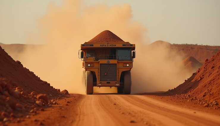 Eye-level view of a mining truck transporting copper ore on a dusty road in the DRC