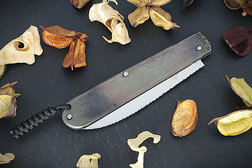 Miniature : Canif patiné lame inox guilloché