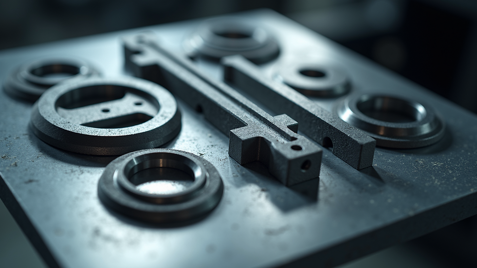 High angle view of metal parts produced by industrial 3D printing