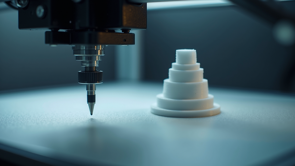 Close-up view of a 3D printer nozzle printing a detailed model