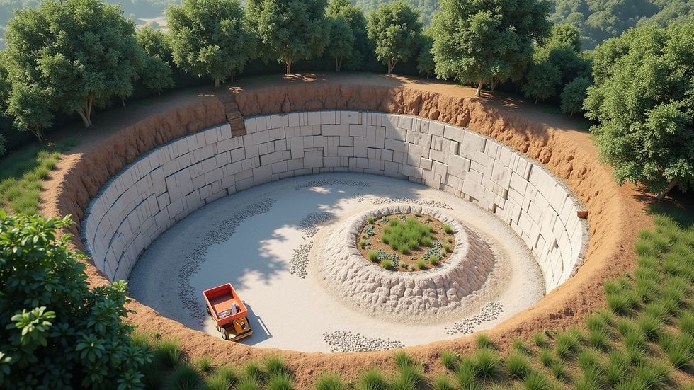 High angle view of retaining wall base excavation following 1 3 rule