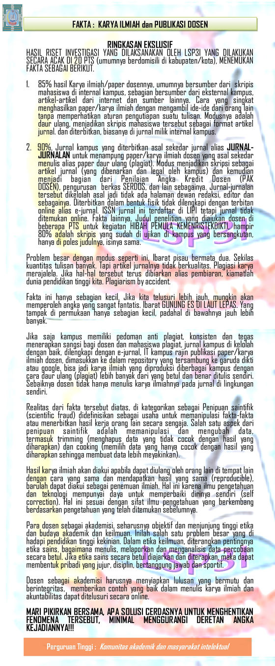 FAKTA RISET: Karya Ilmiah dan Publikasi Dosen