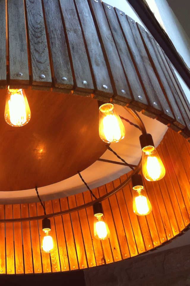 Cedar light fixture with filament bulbs