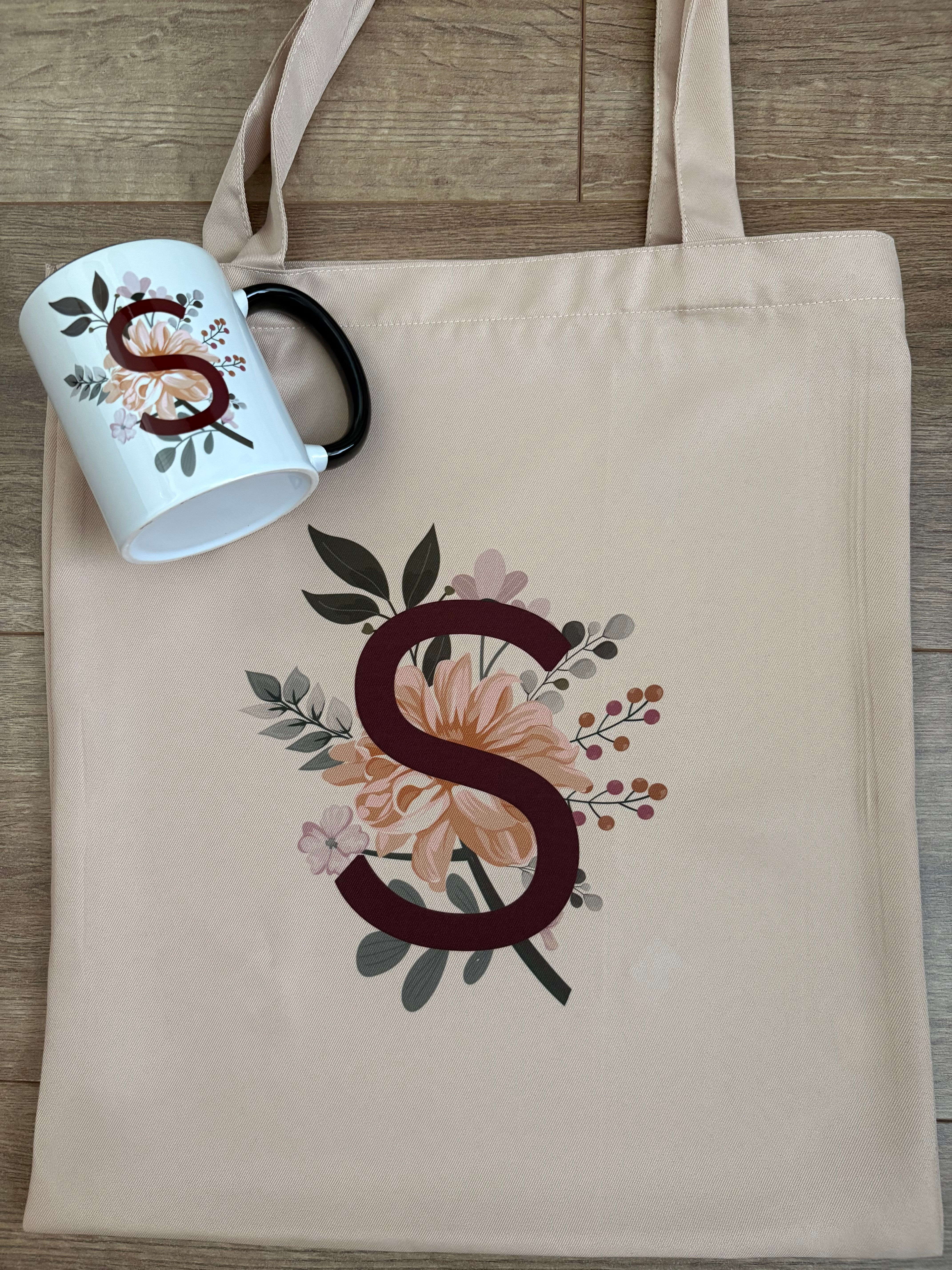 Personalised Floral Initial Mug & Tote Gift Set 🌸