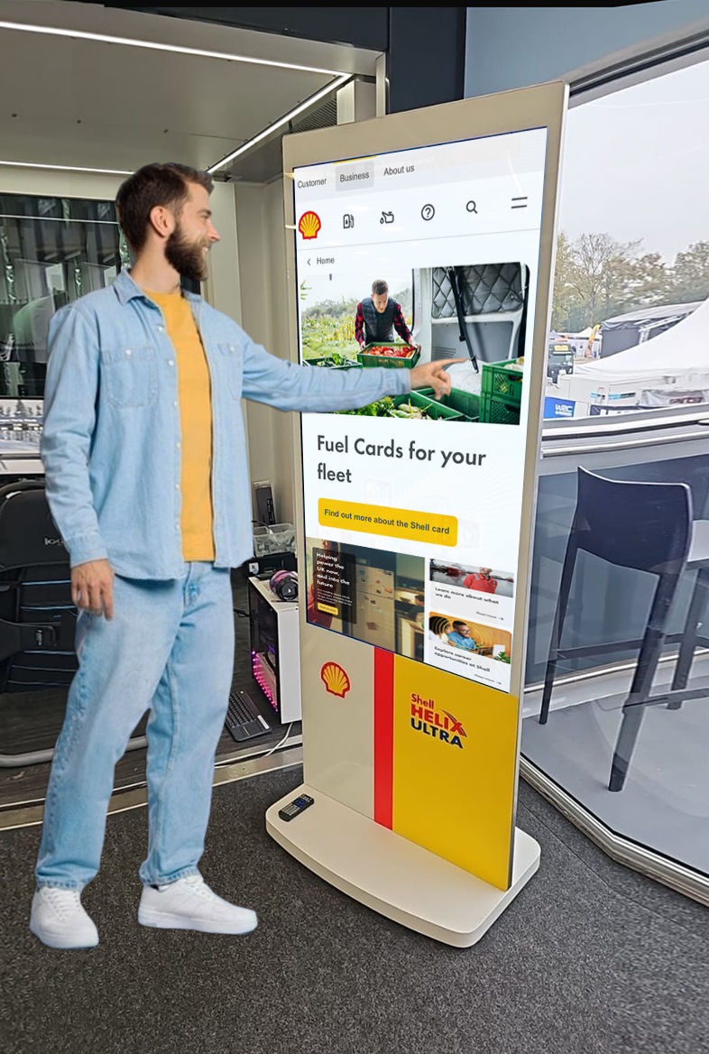 Freestanding Touch Screen with Bespoke Branding for Shell