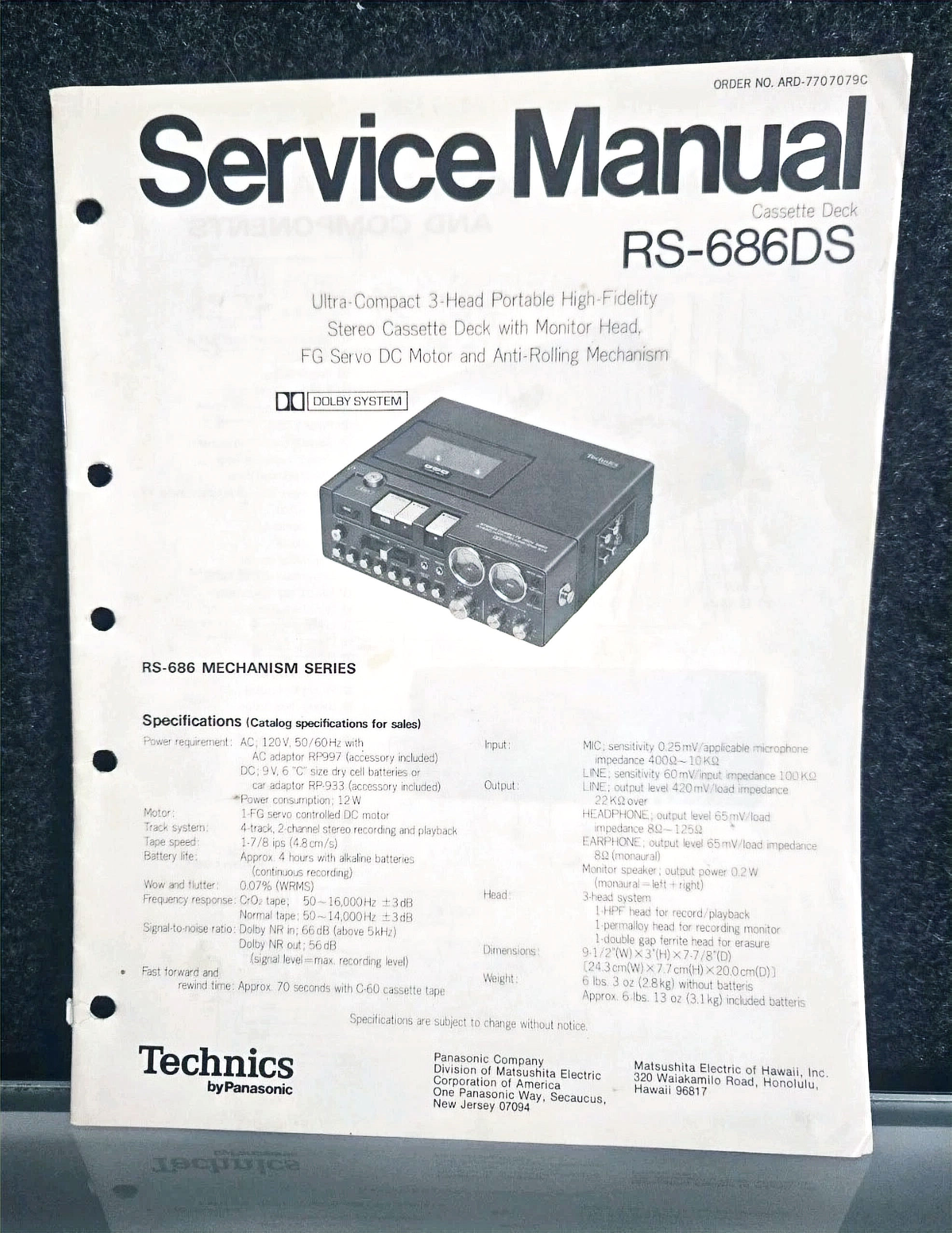 Technics RS-686DS Cassette Deck Service Manual