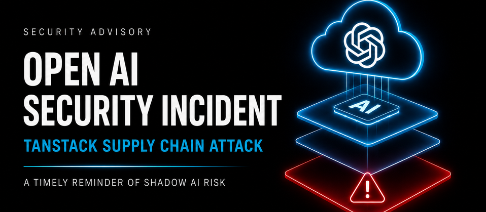 An image visualising a blog post for "A Critical Risk Reminder: OpenAI’s Security Breach and Shadow AI"
