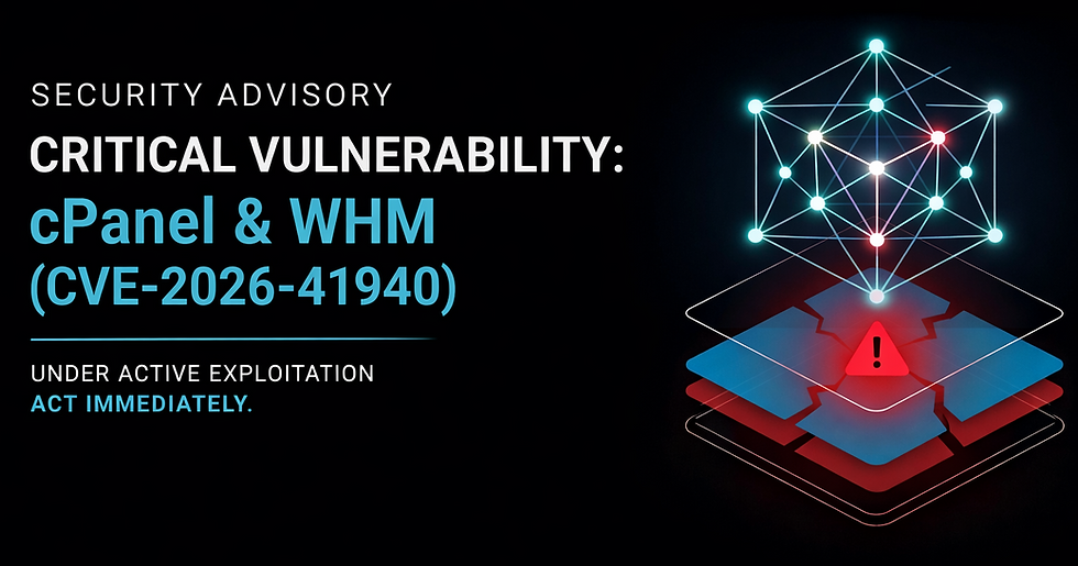 An image of a security advisory for a critical vulnerability in cPanel (CVE‑2026‑41940)