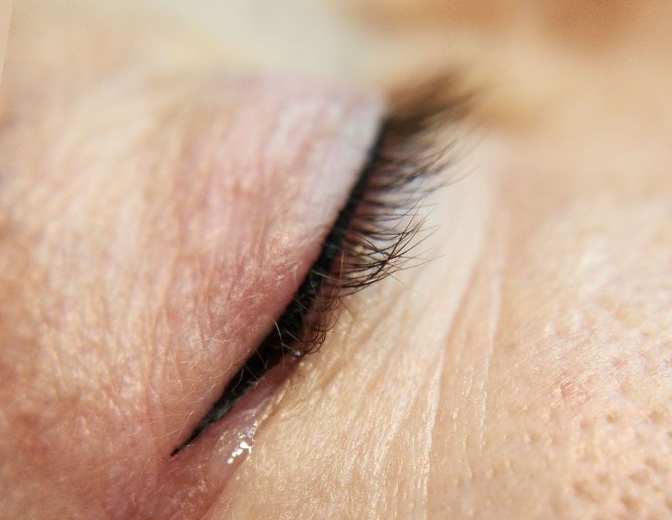 Permanent eyeliner with a subtle wing, creating a polished and balanced eye look