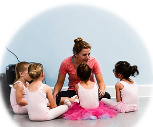 Dance classroom circle time with engaged students