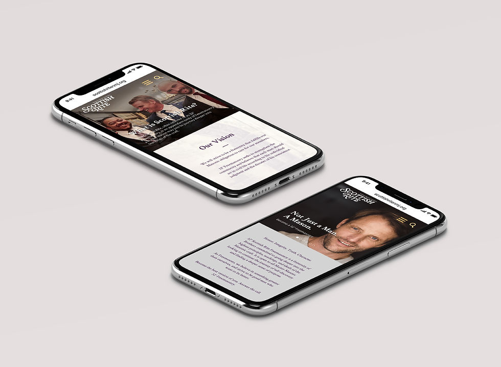 isometric of two smart phones showing different web pages on grey background