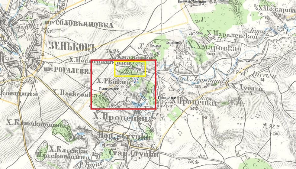 Фрагмент карти Шуберта Полтавської губернії 1869 р. з накладенням сучасної мапи