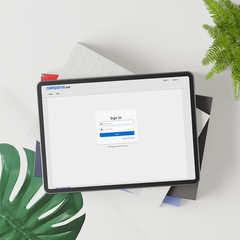 Tablet displaying CarePaths client portal login screen