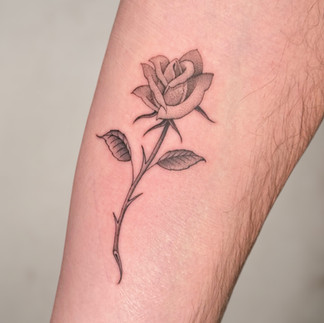 small rose tattoo on forearm