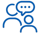 blue icon of two people with a chat bubble