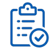 blue icon of clipboard with checkmark