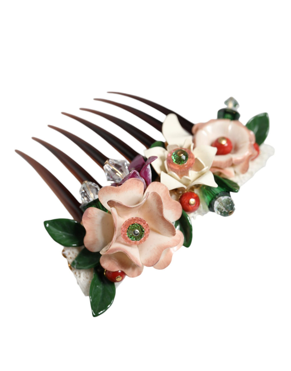 Thumbnail: Dolce & Gabbana Brown Plastic Crystal Floral Women Hair Comb
