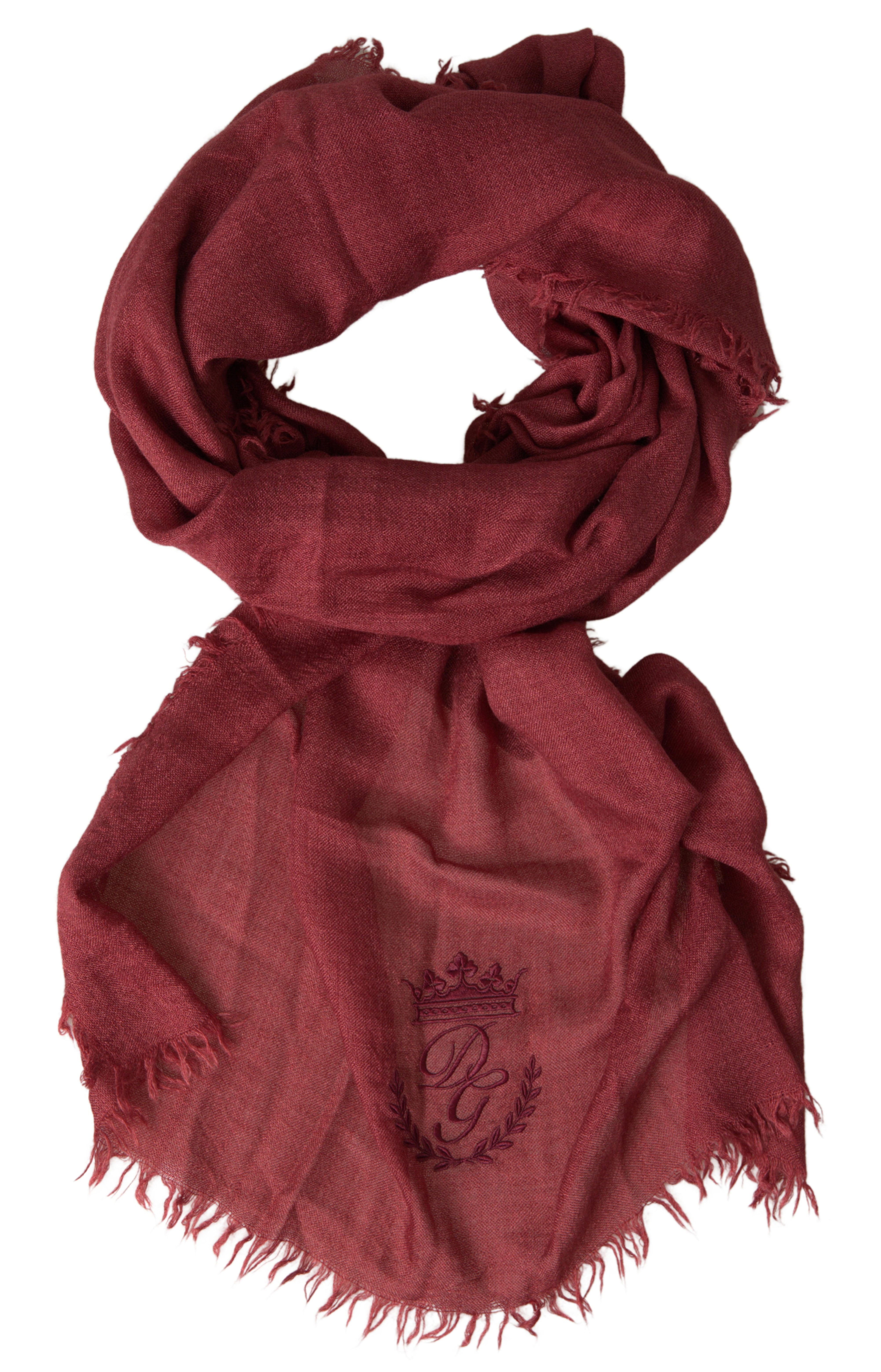Dolce & Gabbana Maroon Cashmere Knit Wrap Shawl Fringe Scarf