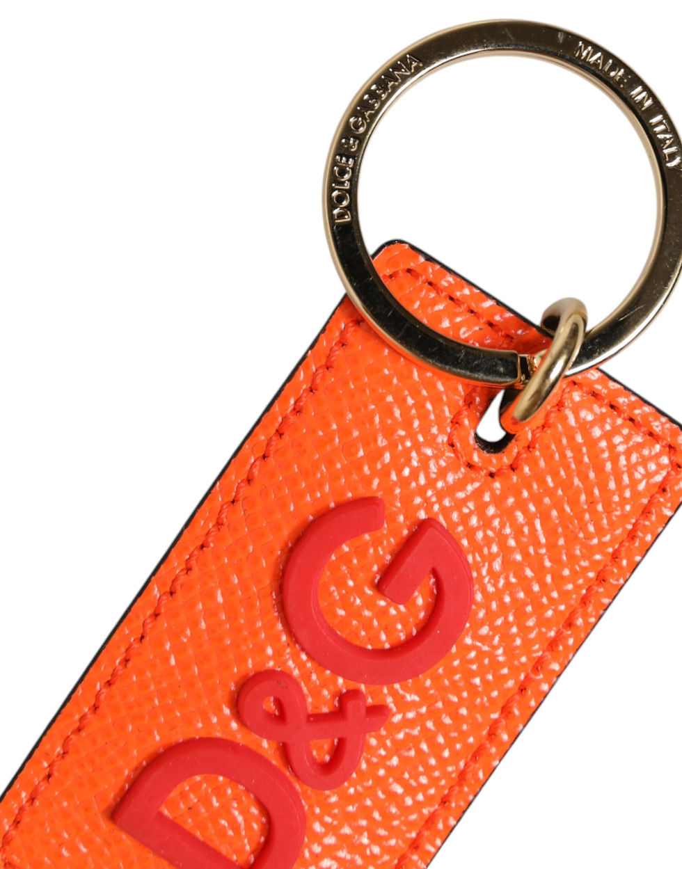 Thumbnail: Dolce & Gabbana Orange Calf Leather Logo Metal Ring Keychain Keyring