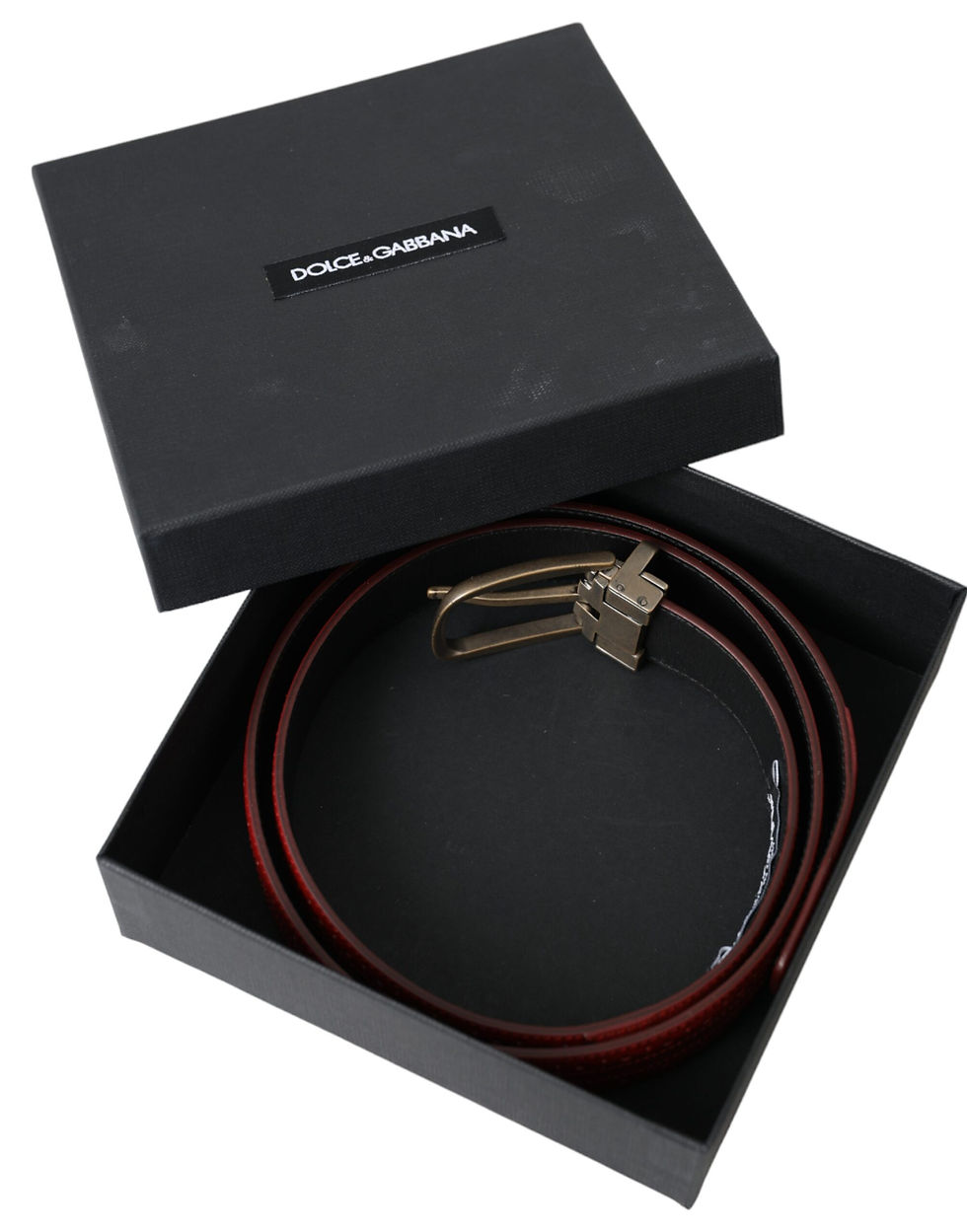Thumbnail: Dolce & Gabbana Red Perforated Leather Metal Buckle Belt Men