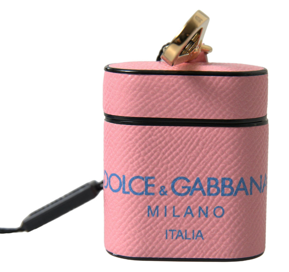 Thumbnail: Dolce & Gabbana Pink Blue Calf Leather Logo Print Strap Airpods Case