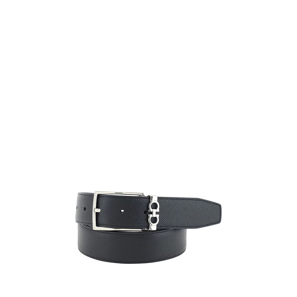 Thumbnail: Ferragamo Black Calf Leather Bos Taurus Belt