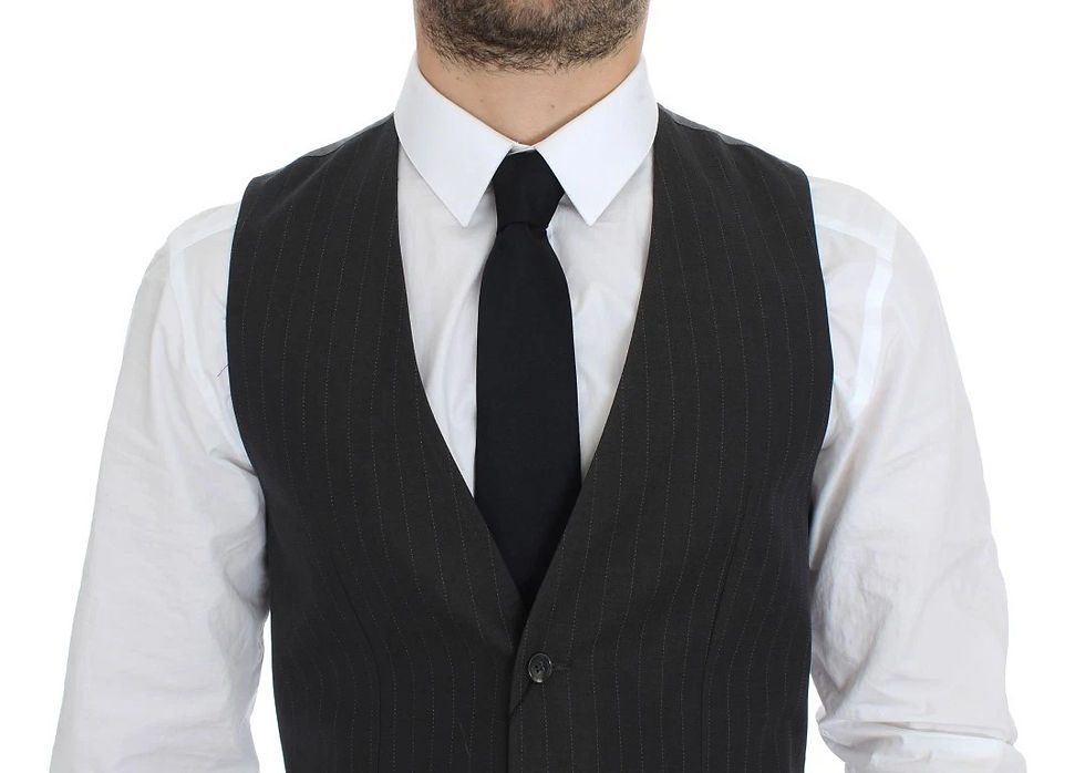 Thumbnail: Dolce & Gabbana Gray Striped Formal Dress Gilet Vest