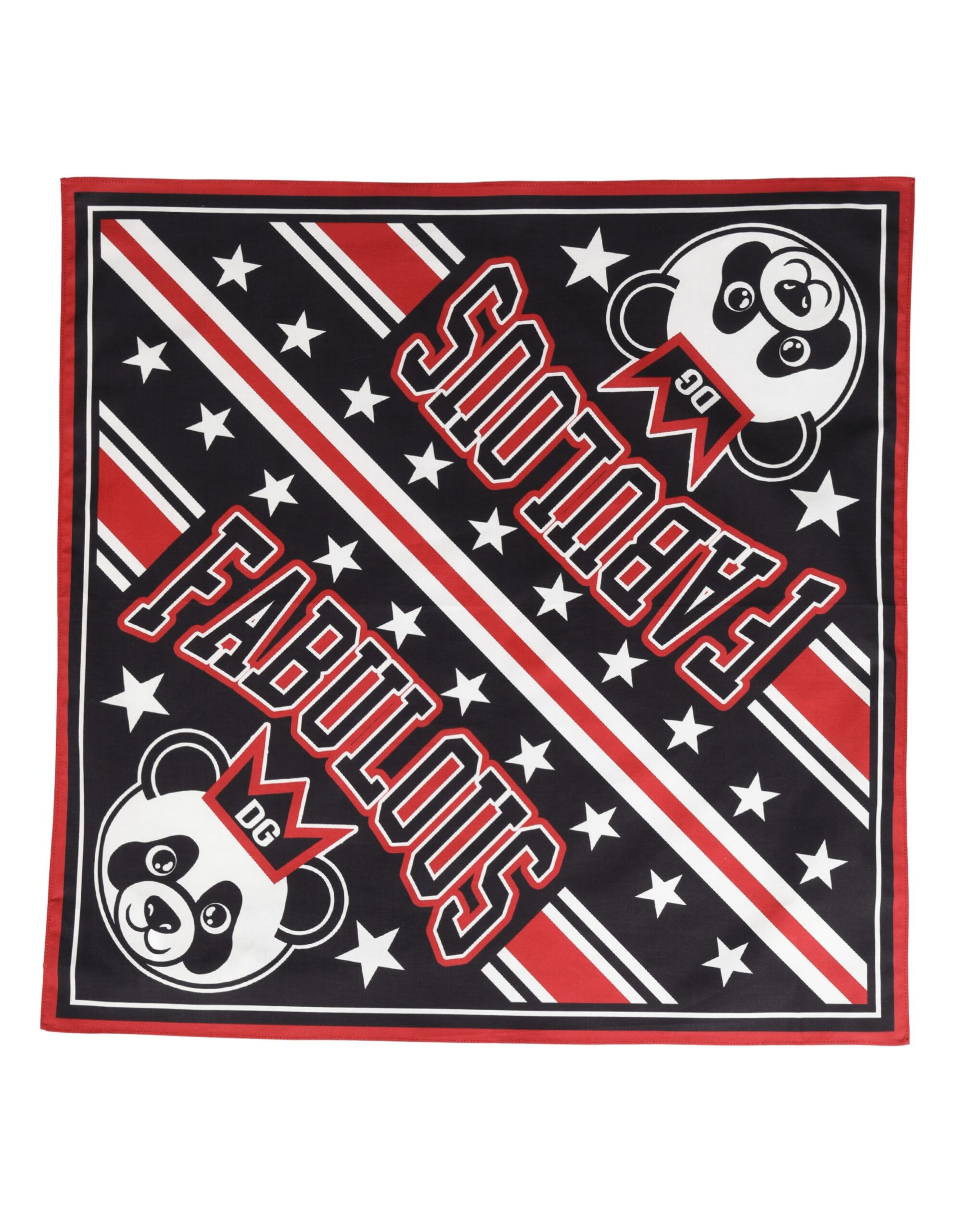 Dolce & Gabbana Black Red Panda Cotton Square Foulard 50.5cm x 50cm Scarf