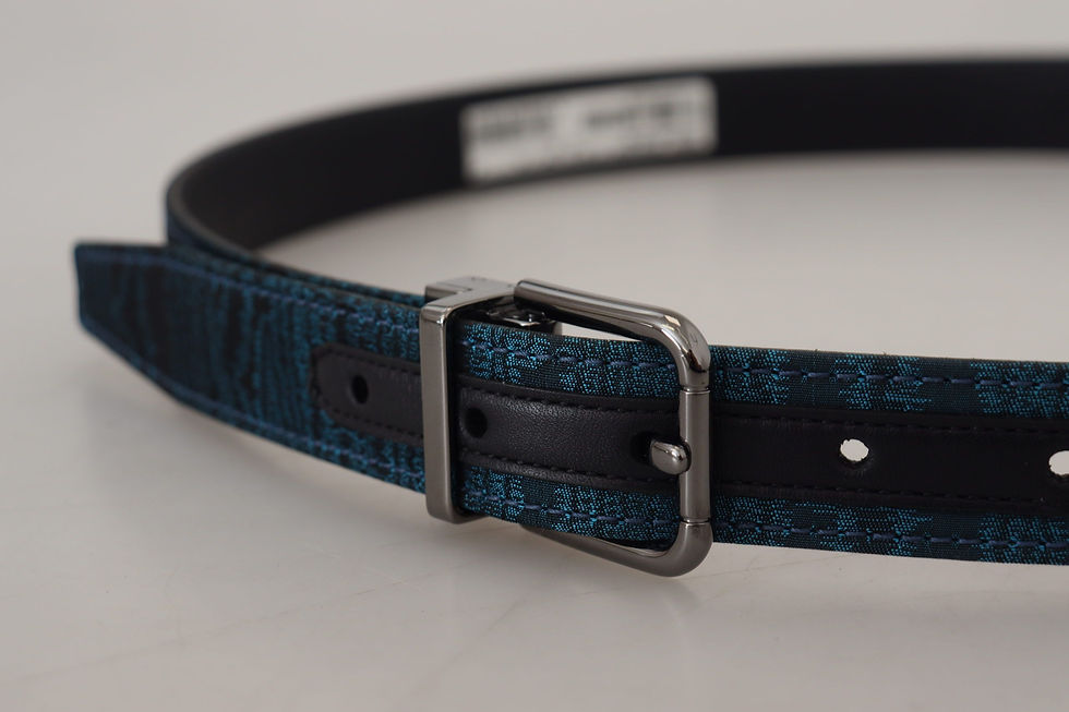 Thumbnail: Dolce & Gabbana Blue Jacquard Moire Silver Metal Belt Men