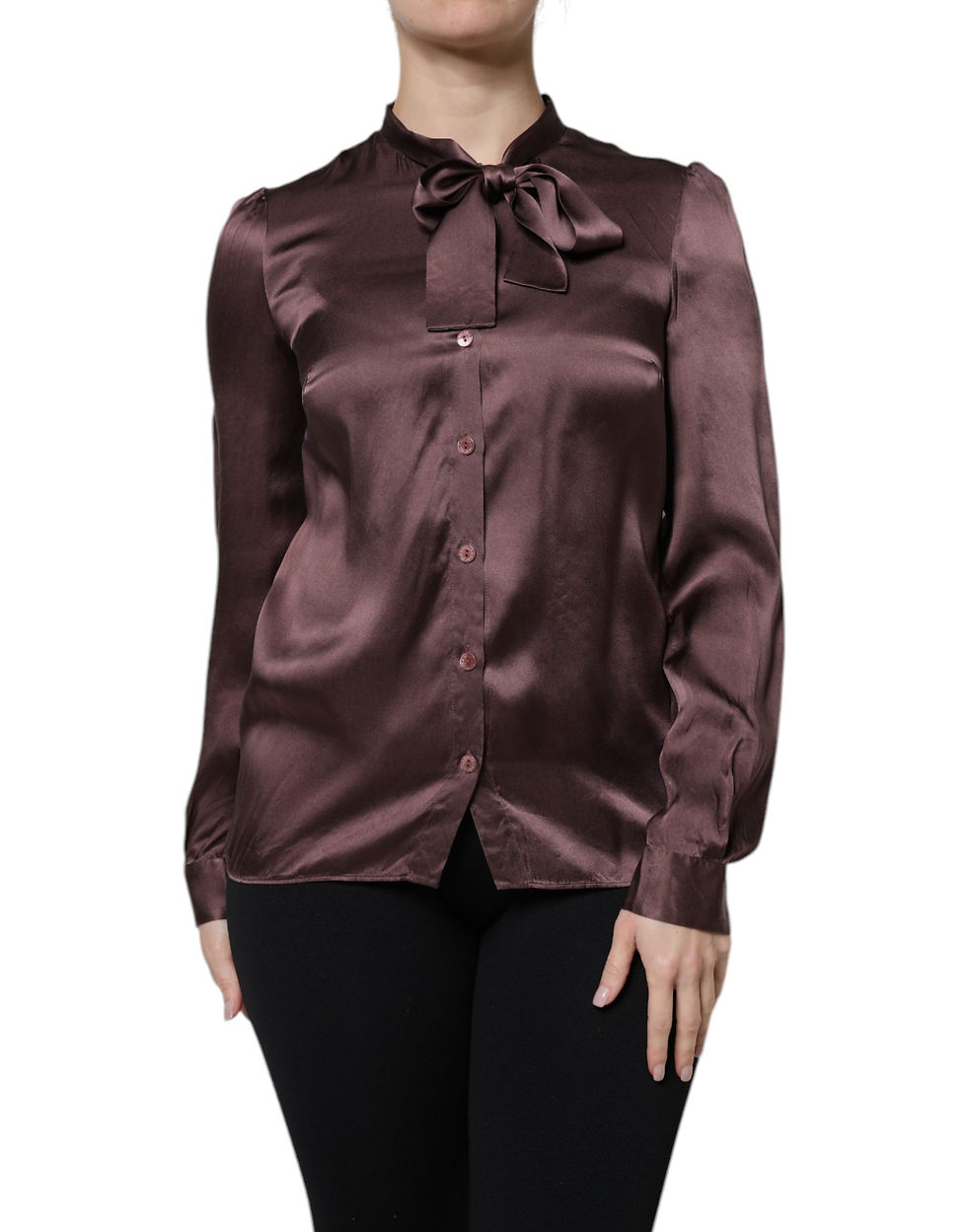 Thumbnail: Dolce & Gabbana Violet Satin Long Sleeve Ascot Tie Shirt  Top