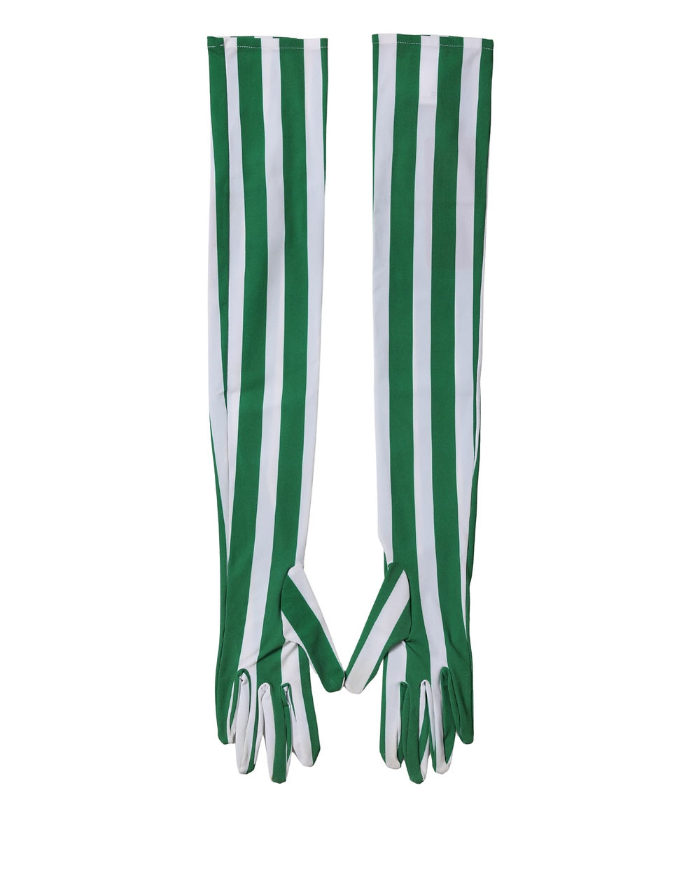 Thumbnail: Dolce & Gabbana Green White Stripes Nylon Elbow Length Women Gloves