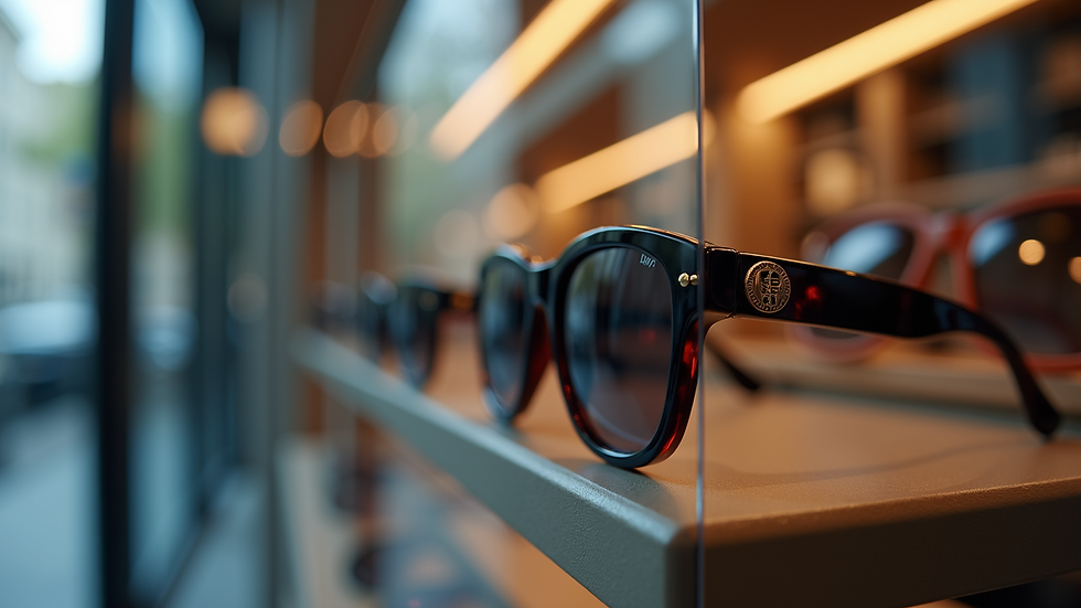 Close-up view of a luxury sunglasses display