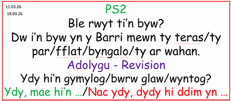 Welsh revision phrases on homes and weather