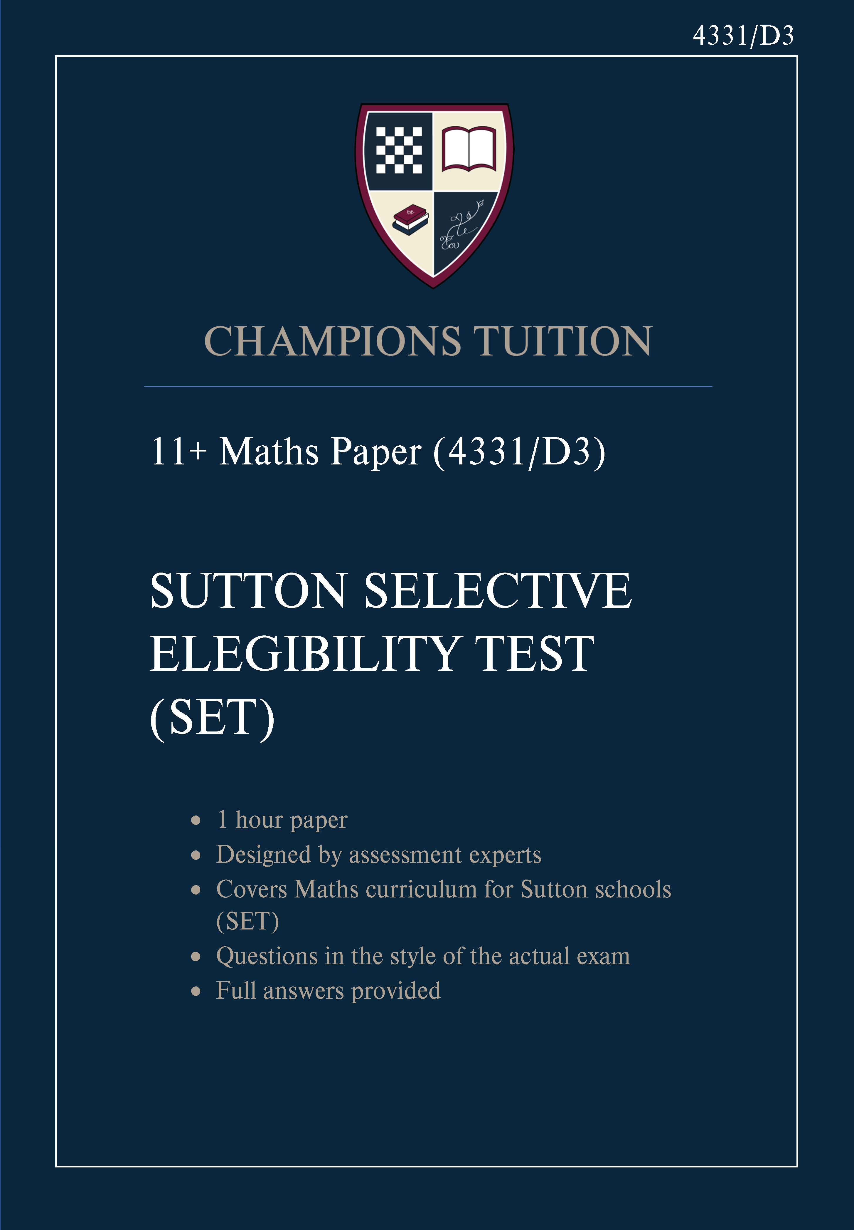 Maths Paper 3 (Sutton SET) 11+