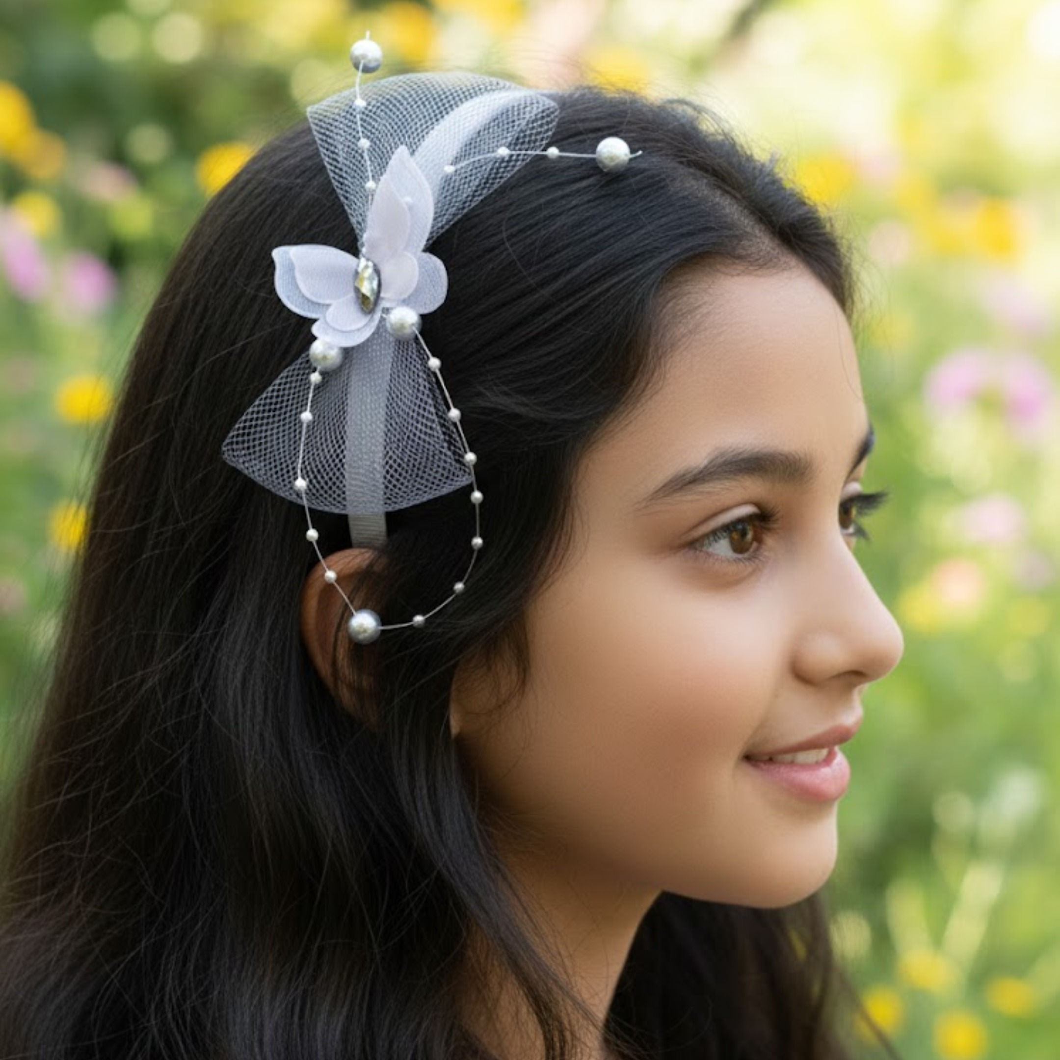 Smokey Grey Mesh Butterfly Hairband