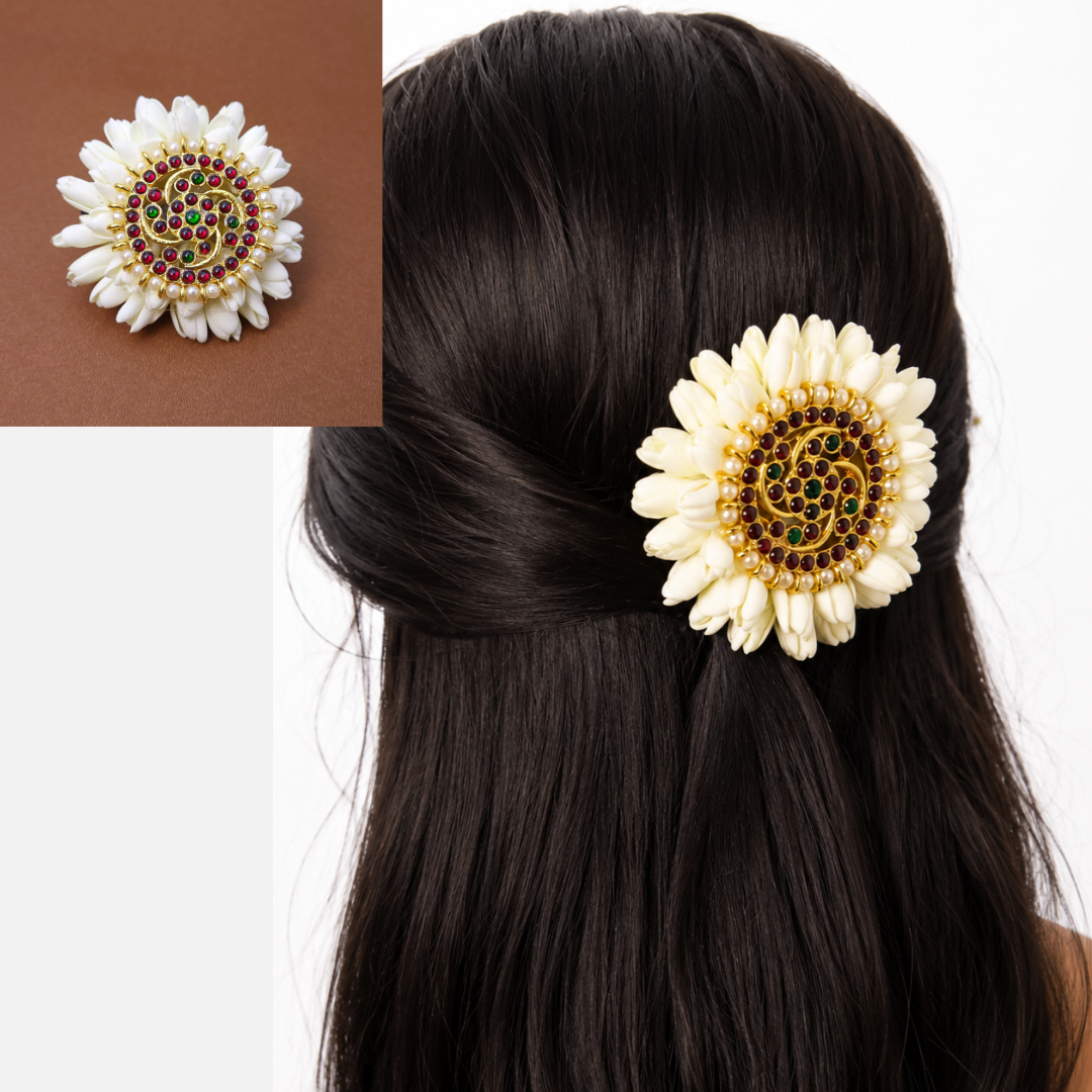Kundan Jasmine Floral Hair Clip - 1 Pc