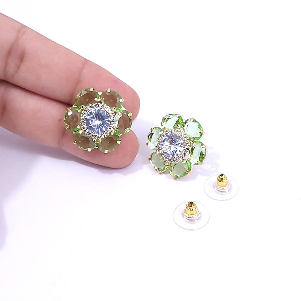 Thumbnail: Colorful flower-shaped stud earrings featuring a large central sparkling AD stone and vibrant gemstone petals.