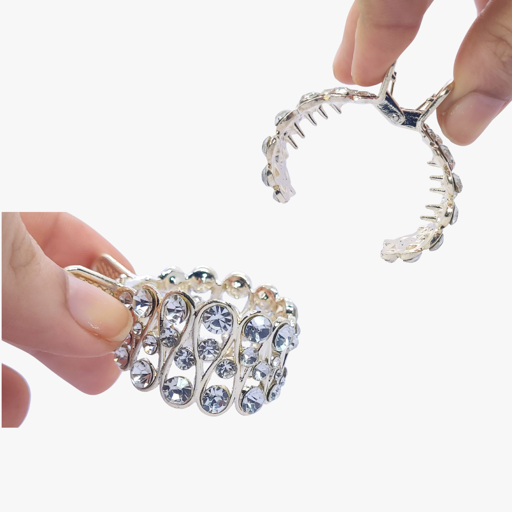 Silver Crystal Accent Metal Hair Clip - 1Pc
