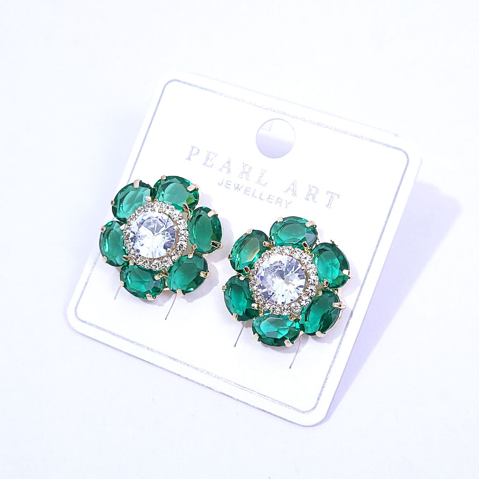 Colorful flower-shaped stud earrings featuring a large central sparkling AD stone and vibrant gemstone petals.