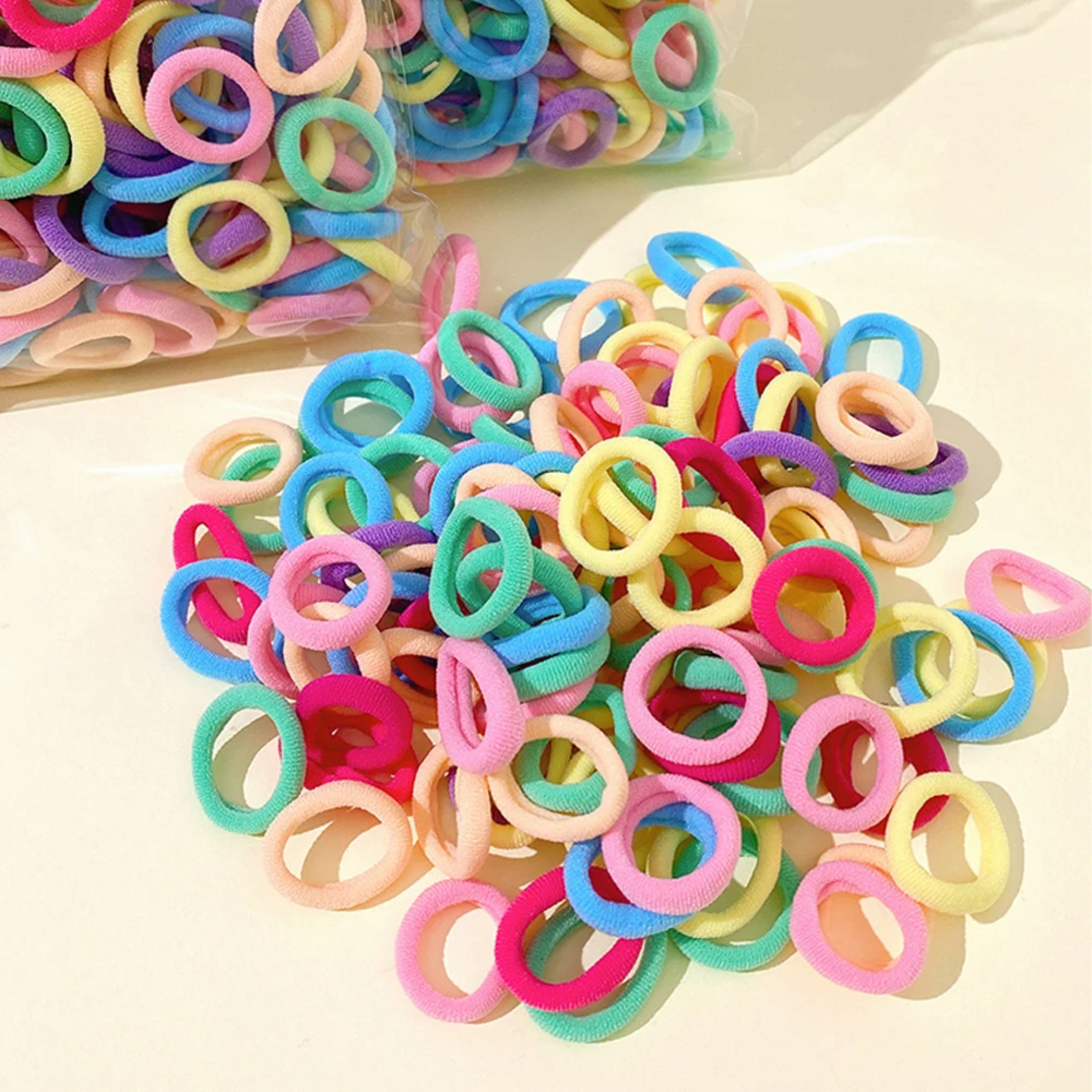 Rainbow Mini Elastic Hair Ties – 50 Pcs