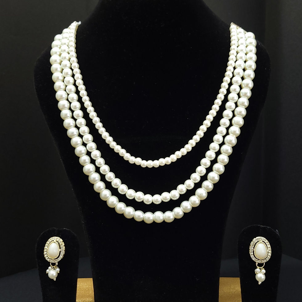 Thumbnail: 3-Layer Baroque Pearl Necklace Set | Gold Tone Wedding Jewelry with Crystal Drop