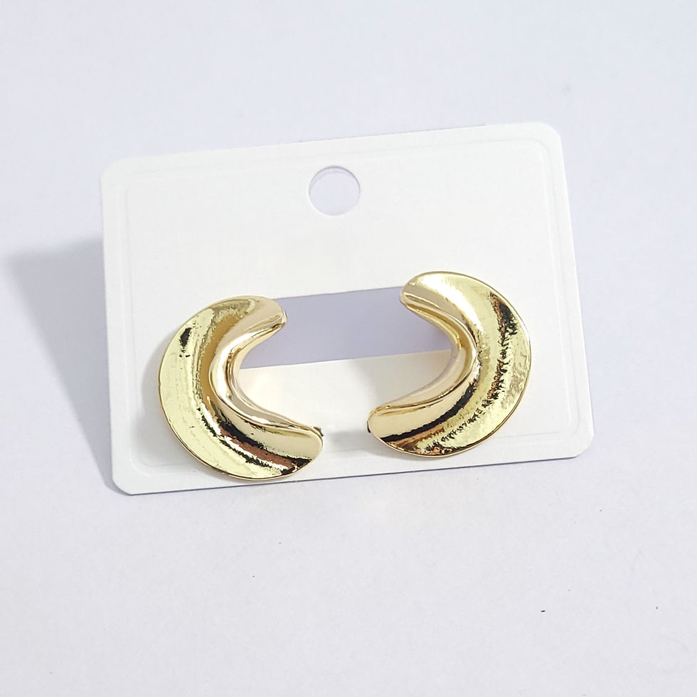 Polished gold-tone chunky stud earrings with a curved, crescent moon sculptural design.