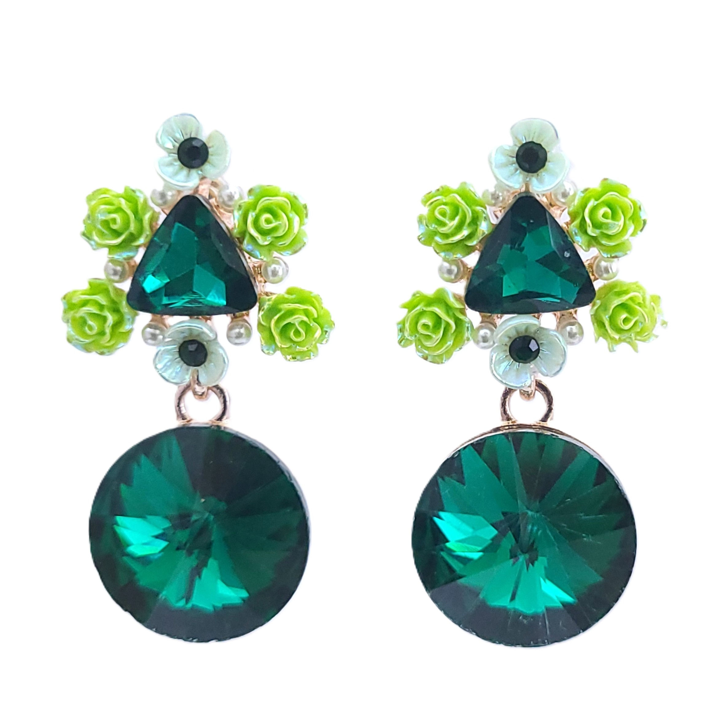 Floral Crystal Drop Statement Earrings
