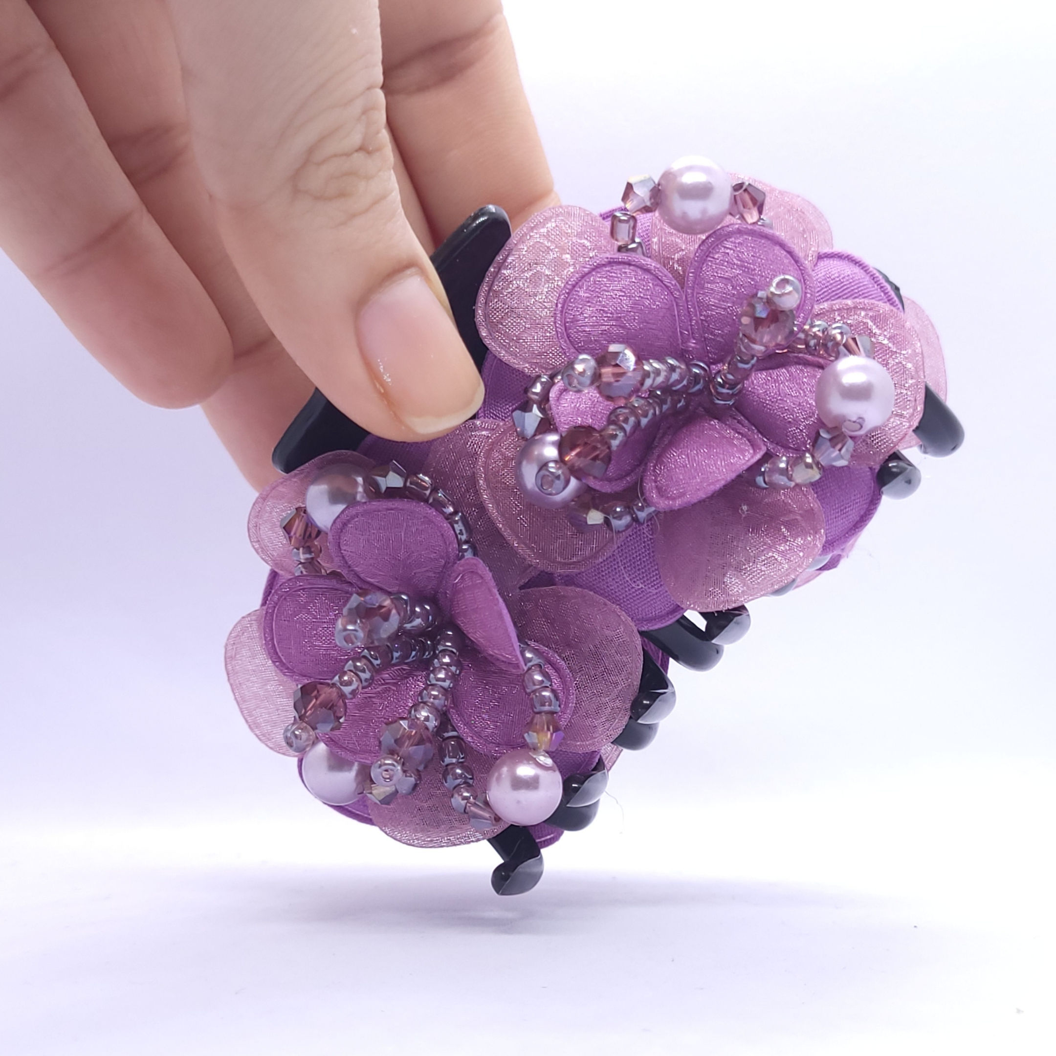 Bloom Beaded Floral Large Hair Claw Clip (Purple)