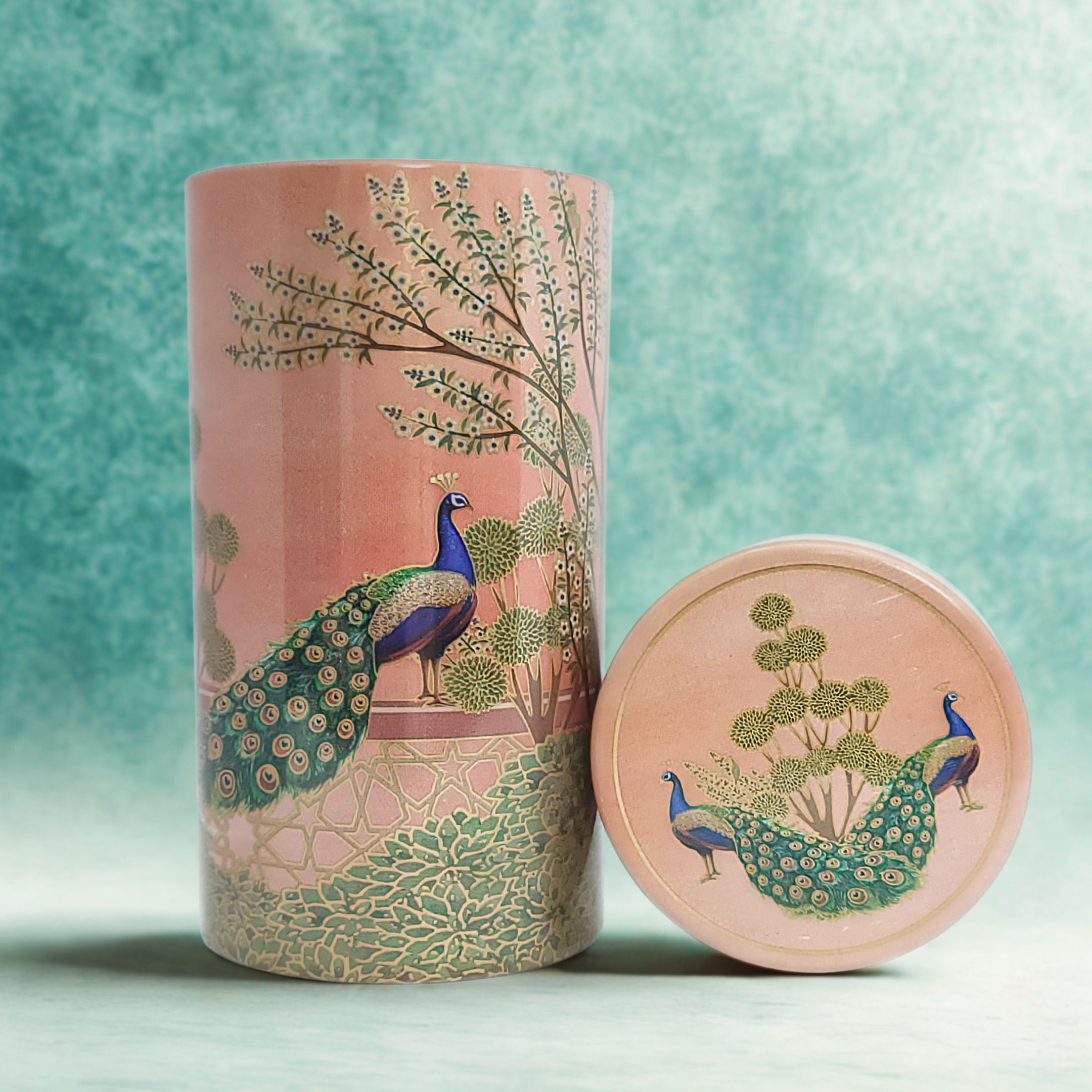 Pink Peacock Metal Tin Canister