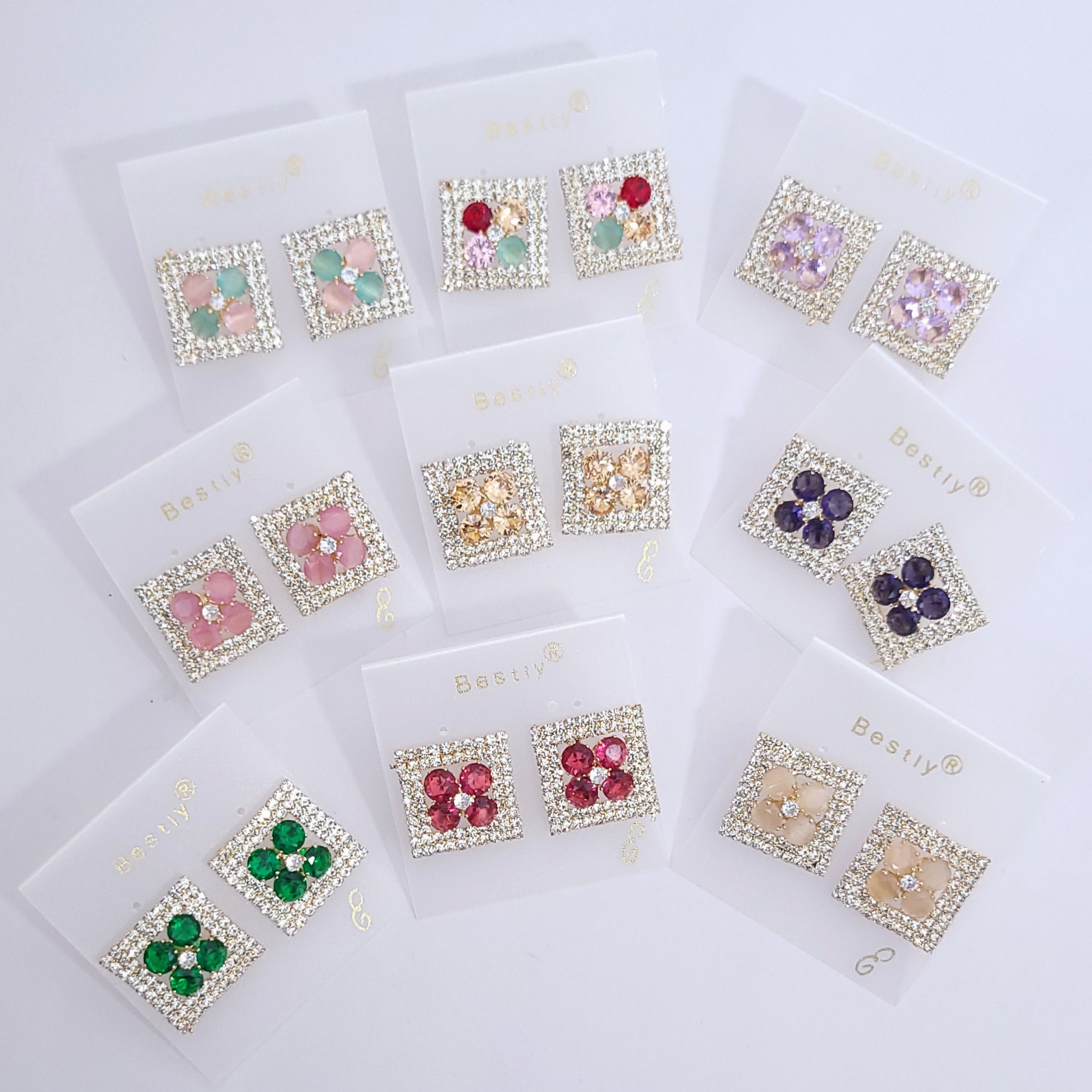 Square Halo Crystal Cluster Stud Earrings