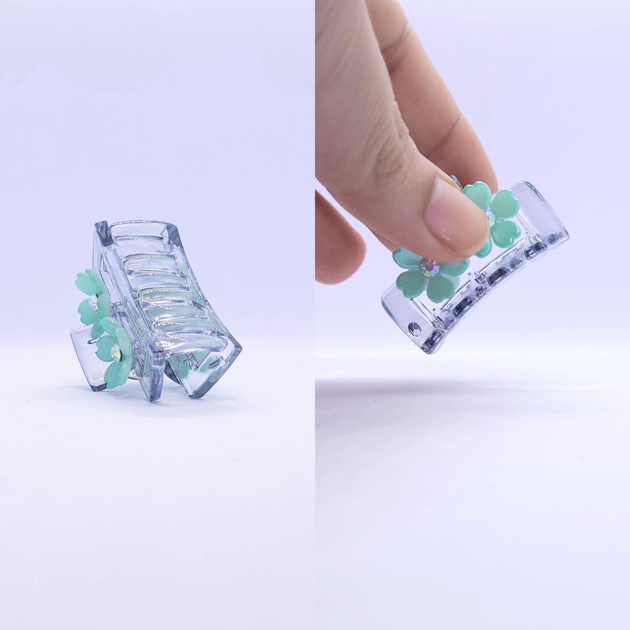 Green Mini Flower Hair Clutcher Clip (Single Piece)