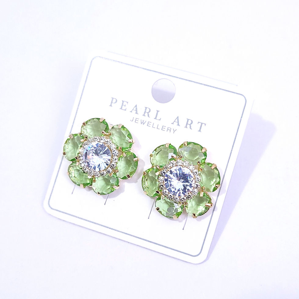 Colorful flower-shaped stud earrings featuring a large central sparkling AD stone and vibrant gemstone petals.