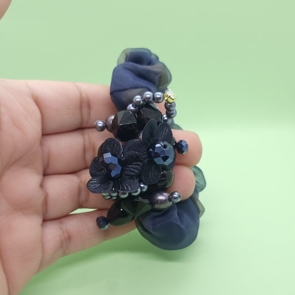 Thumbnail: Midnight Petal Pearl Floral Scrunchie - 1Pc