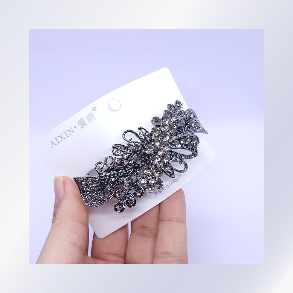 Thumbnail: Ornate Floral Crystal Hair Barrette
